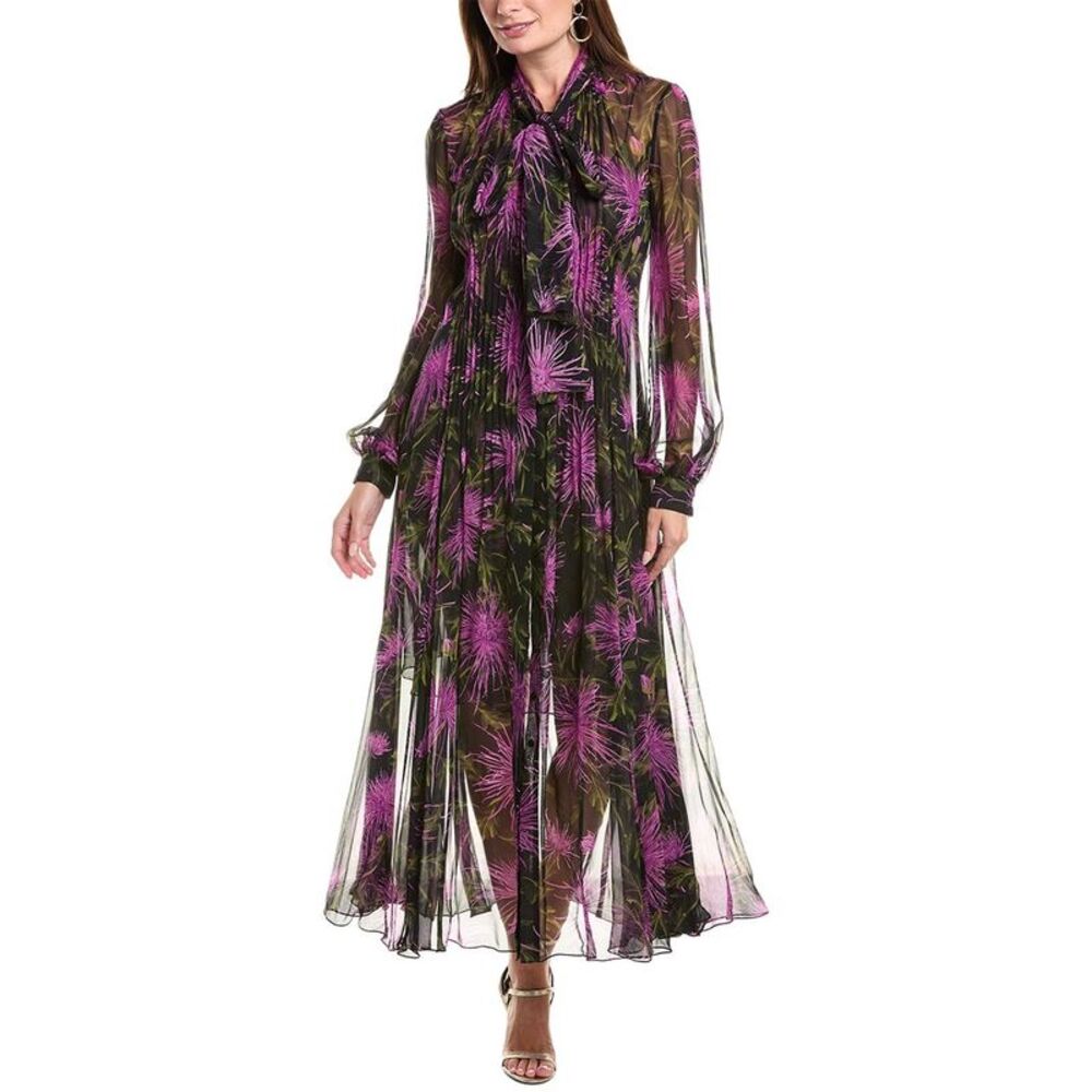 Oscar De La Renta Womens  Chrysanthemum Silk Maxi Dress, Purple